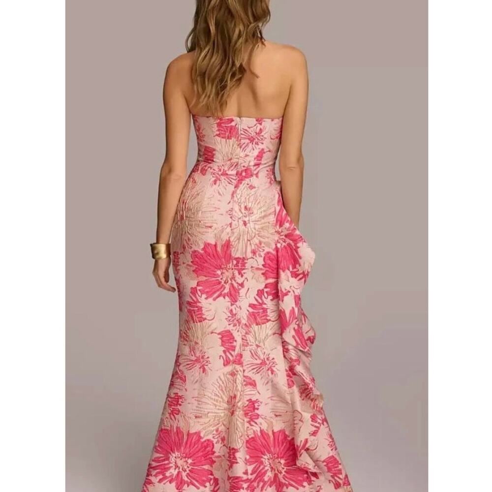 Donna Karan Strapless Floral Gown in Pink and Cream - Picture 4 of 6